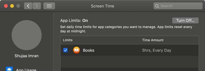 Limites de temps d'écran de l'application Macos Limites de temps d'écran de l'application Macos