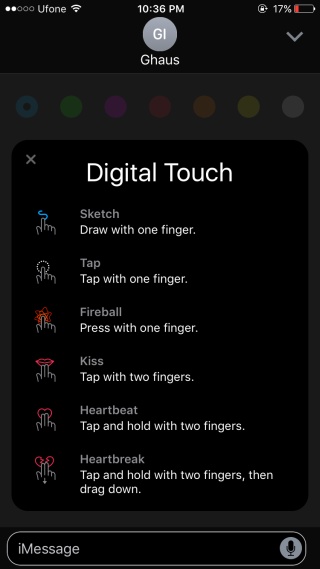 Comment utiliser Digital Touch dans l'application Messages sous iOS 10 7 préréglages tactiles numériques