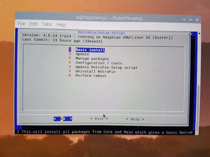 Installer Retropie sur Rasperry Pi Sélectionnez "Installation de base", suivi de "OK".