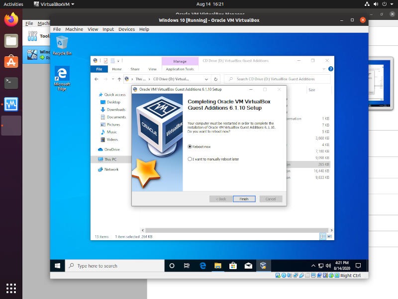 Comment installer Windows dans VirtualBox sous Linux 20 Terminer l'installation des ajouts Windows sur Vbox
