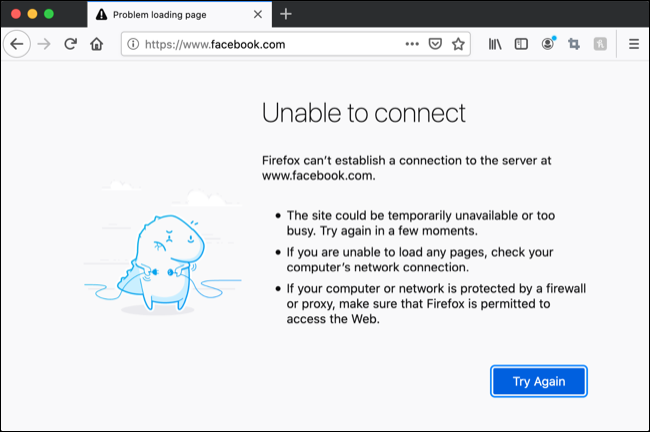 Comment bloquer Facebook (ou tout autre site Web distrayant) 6 Impossible de se connecter au serveur Facebook
