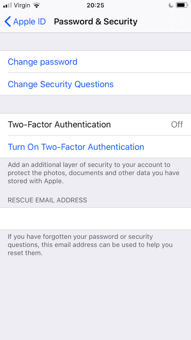 Authentification à deux facteurs Google Microsoft Apple Calendar Si vous ne l'avez pas déjà fait, vous devrez configurer l'authentification à deux facteurs dans votre application Paramètres iOS.