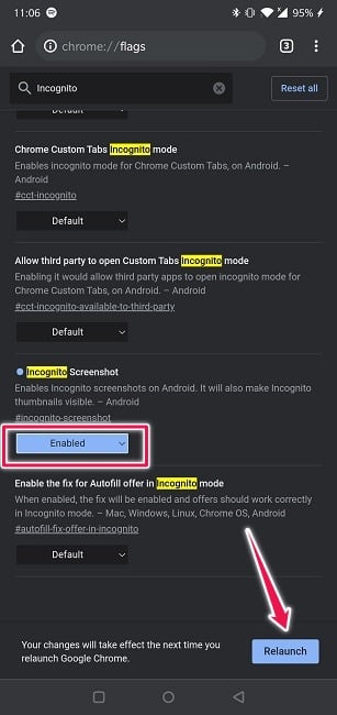 Comment faire des captures d'écran en mode navigation privée sur Android 8 Prendre des captures d'écran en mode navigation privée Android Chrome Relancer le navigateur