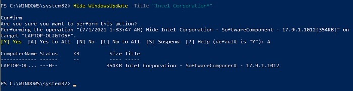 Comment masquer les mises à jour à l'aide de PowerShell dans Windows 10 15 .