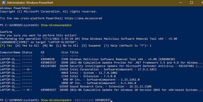 Comment masquer les mises à jour à l'aide de PowerShell dans Windows 10 19 Maintenant que vous avez le numéro de base de connaissances ou le titre de la ou des mises à jour masquées, utilisez l'une des commandes suivantes pour les afficher, en remplaçant « KBNumber » par le numéro de base de connaissances réel ou « UpdateTitle » par le titre. N'utilisez qu'une commande ou l'autre, pas les deux à la fois.