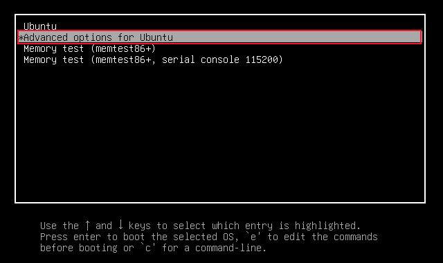 Comment utiliser la commande fsck sous Linux 20 Menu de récupération avec l'élément de menu des options avancées sélectionné