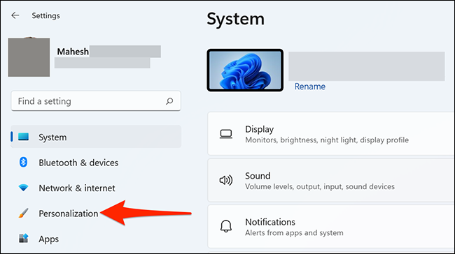 Comment activer le mode sombre sur Windows 11 6 Sélectionnez « Personnalisation » dans les paramètres sous Windows 11.