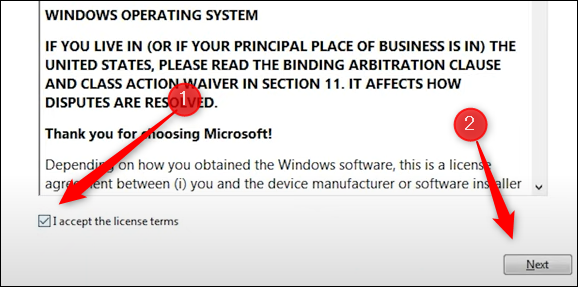Comment installer Windows 10 à partir d'une clé USB 17 Acceptez les termes de la licence, puis cliquez sur Suivant.