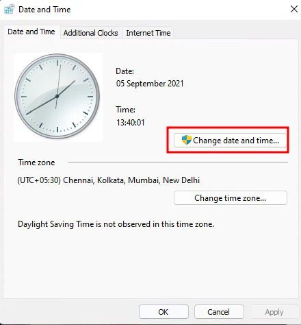 La barre des tâches et le menu Démarrer ne fonctionnent pas dans Windows 11 Dev Build ? Voici le correctif ! 13 Désactiver la synchronisation de l'heure et de la date