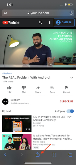 Comment utiliser YouTube Picture-in-Picture (PiP) sur iPhone 20 Appuyez sur le bouton Partager